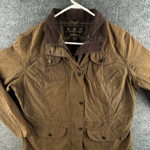 Barbour Ladies Sapper Waxed Jacket Women Full Zip Brown Size 12 US Cinch Waist
